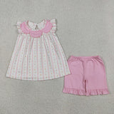 GSSO3363  kids clothes floral print girl summer outfit  clothing set
