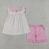 GSSO3363  kids clothes floral print girl summer outfit  clothing set
