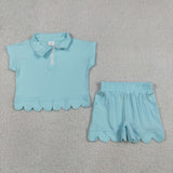 GSSO3376  kids clothes blue color girl summer outfit  clothing set