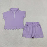GSSO3377  kids clothes purple color girl summer outfit  clothing set