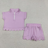 GSSO3378  kids clothes pink color girl summer outfit  clothing set
