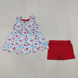 GSSO3386   kids clothes flag print girl 4th of July summer outfit  clothing set