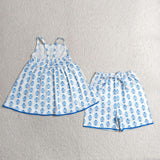 GSSO3416  kids clothes flower print girl summer outfit  clothing set