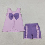 GSSO3461   kids clothes purple print girl summer outfit  clothing set