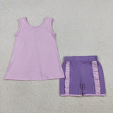 GSSO3461   kids clothes purple print girl summer outfit  clothing set