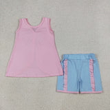 GSSO3462   kids clothes pink print girl summer outfit  clothing set