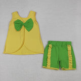 GSSO3464   kids clothes yellow  print girl summer outfit  clothing set