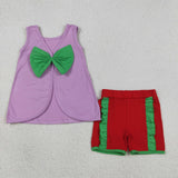 GSSO3465  kids clothes purple print girl summer outfit  clothing set