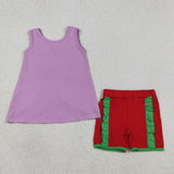GSSO3465  kids clothes purple print girl summer outfit  clothing set
