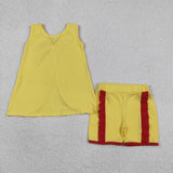 GSSO3466  kids clothes yellow print girl summer outfit  clothing set