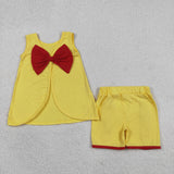 GSSO3466  kids clothes yellow print girl summer outfit  clothing set