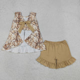GSSO3467  kids clothes leaves print girl summer outfit  clothing set