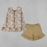 GSSO3467  kids clothes leaves print girl summer outfit  clothing set
