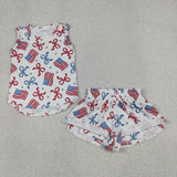 GSSO3520  kids clothes bows print girl 4th of July summer outfit