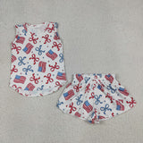 GSSO3520  kids clothes bows print girl 4th of July summer outfit