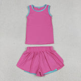 GSSO3526   baby girl clothes hot pink print toddler girl yoga summer outfit