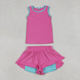 GSSO3526   baby girl clothes hot pink print toddler girl yoga summer outfit