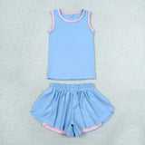 GSSO3527  baby girl clothes blue print toddler girl yoga summer outfit