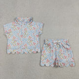 GSSO3575  kids clothes flower print girl summer outfit  clothing set
