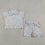 GSSO3575  kids clothes flower print girl summer outfit  clothing set