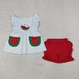 RTS Matching kids clothing embroidery watermelon print clothing baby girl  summer clothing-2026.6.1