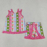 GSSO3676  kids clothes flower print girl summer outfit  clothing set