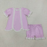GSSO3681   kids clothes purple print girl summer outfit  clothing set