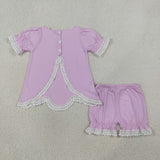 GSSO3681   kids clothes purple print girl summer outfit  clothing set