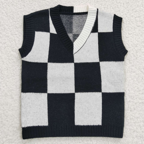 Children black and white plaid sweater vest