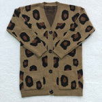 Kids girl leopard knitted cardigan sweater