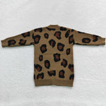 Kids girl leopard knitted cardigan sweater