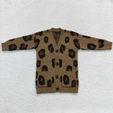 Kids girl leopard knitted cardigan sweater