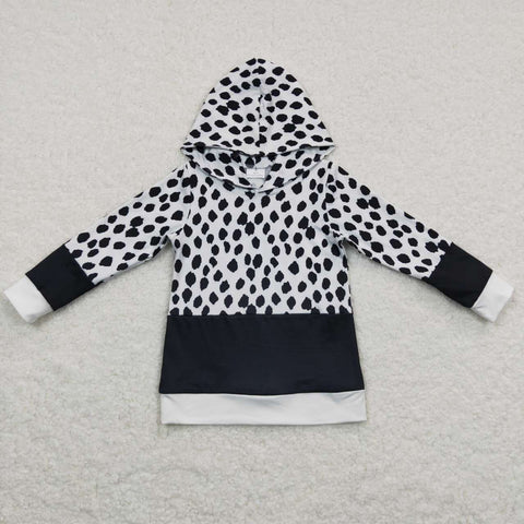 Girl black spotted long sleeve hooded top