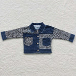 Kids girl denim leopard pocket ripped jacket