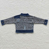 Kids girl denim leopard pocket ripped jacket