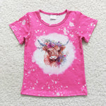 Highland cow girl pink bleached t shirt