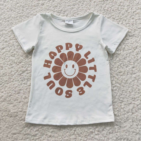 Happy little soul smiley flower girl white t shirt