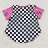 Girl pink checkered pocket t shirt