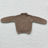 Children khaki round neck knitted sweater