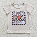 Halloween spooky season ghost girl checkered t shirt