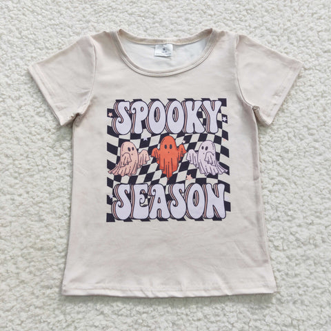 Halloween spooky season ghost girl checkered t shirt