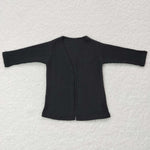 Girl waffle fabric black cardigan top