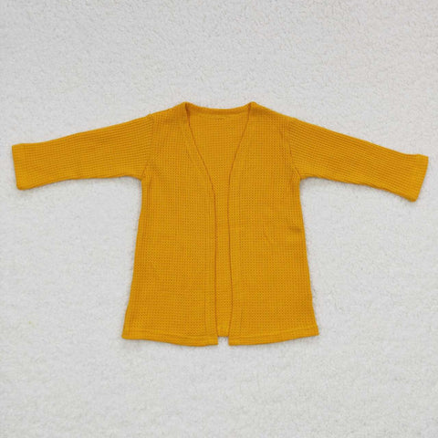 Girl waffle fabric yellow cardigan top