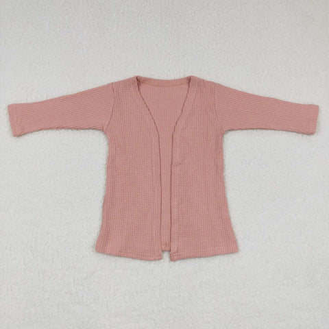 Girl waffle fabric pink long sleeve cardigan top