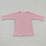 Girl waffle fabric pink long sleeve cardigan top