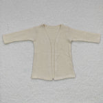 Girl waffle fabric beige long sleeve cardigan top