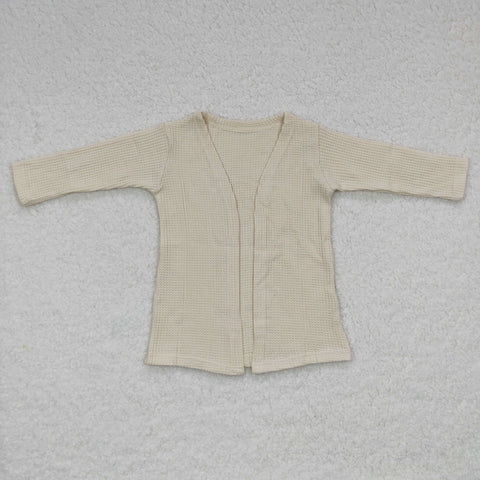 Girl waffle fabric beige long sleeve cardigan top