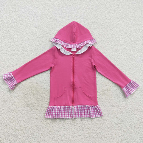 Toddler girl ruffle hooded zipper top