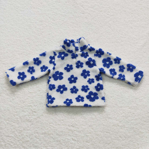 Blue flowers baby girl sherpa zipper winter top