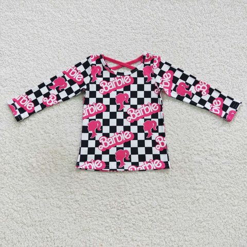 Baby girl checkered barbie long sleeve t shirt